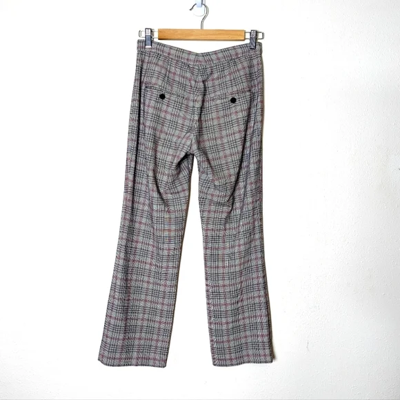 Isabel Marant Plaid Pant Gray Pink Woven Cotton Cropped Straight - Picture 8 of 11